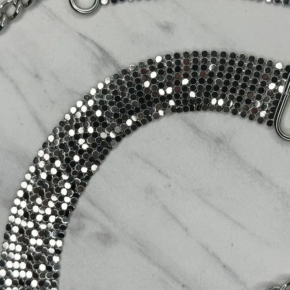 Metal Mesh Silver Tone Chain Belt Large L XL ✨